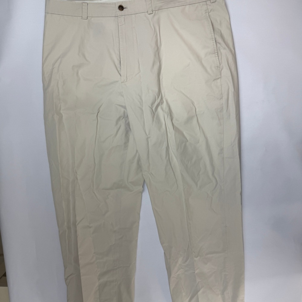 Brooks Brothers 346 Mens Chinos 40x32 Khaki Tan Flat Front Cotton Dress Pants